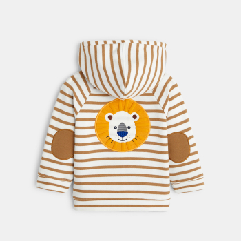 سويت شيرت ميلتون مخطط بسحّاب برسمة أسد باللون البني للأولاد الصغار